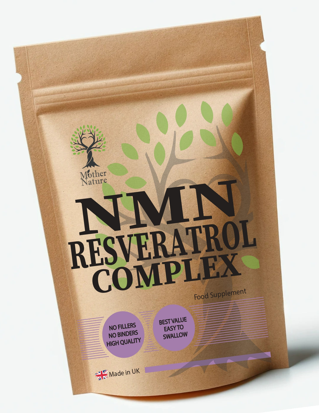 NMN & Resveratrol Complex 500 mg – Nicotinamide Supplement with CoQ10, D3, K2, C, Zinc & Selenium – Vegan Capsules – Mother Nature - MOTHER NATURE SUPPLEMENTS