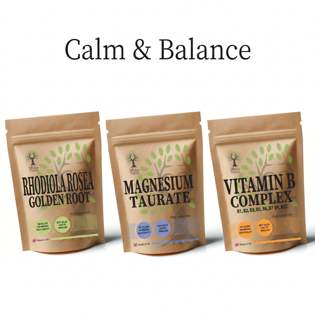 Calm & Balance Stack – Rhodiola, Magnesium Taurate & Vitamin B Complex – Mother Nature