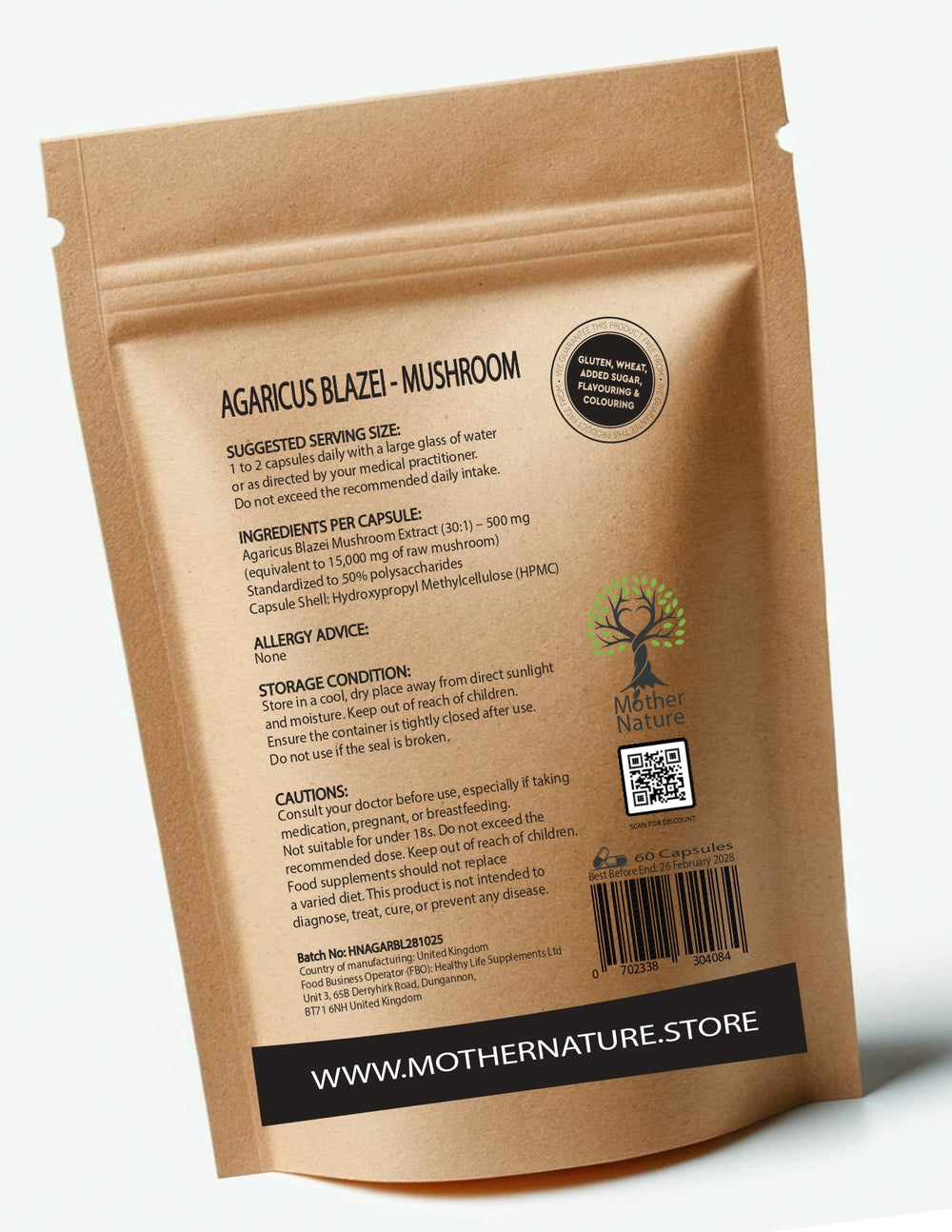 Agaricus Blazei Mushroom 500mg – Vegan Capsules | Mother Nature
