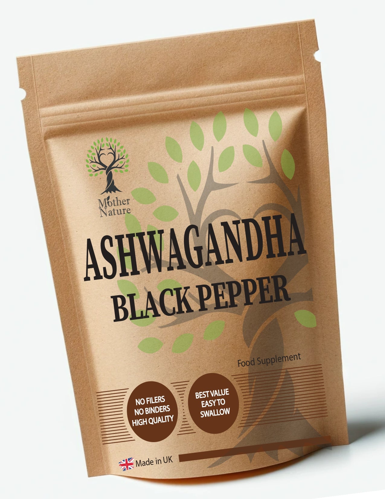 Ashwagandha Black Pepper Mix 600mg Natural Ashwagandha Capsules Root Extract Strong Effective Vegan Supplements