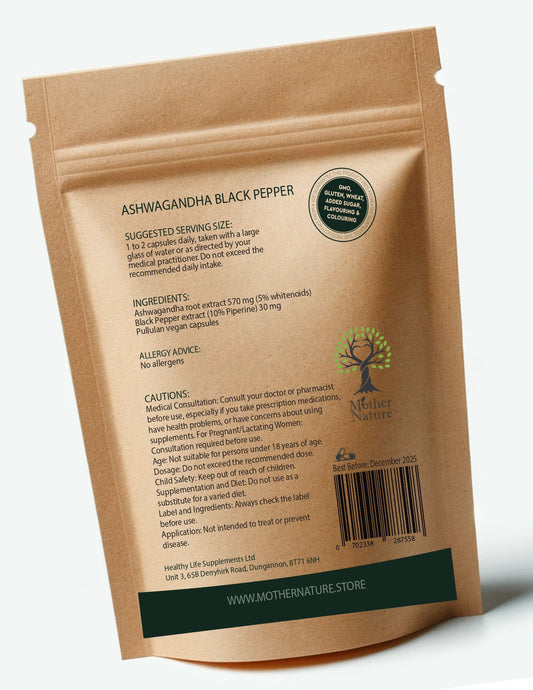Ashwagandha Black Pepper Mix 600mg Natural Ashwagandha Capsules Root Extract Strong Effective Vegan Supplements