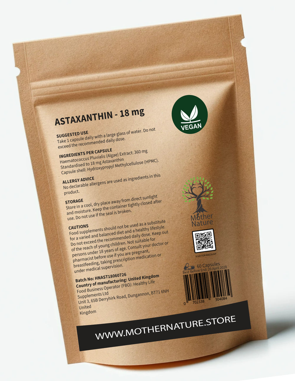 Astaxanthin 18mg – Clean Vegan Algae Capsules | Mother Nature