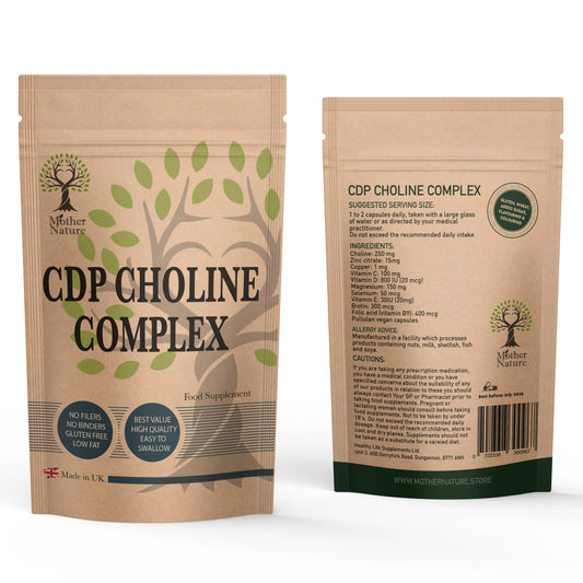 CDP Choline Complex 600mg Capsules Natural CDP Choline Citicoline Powder UK Supplement Vegan