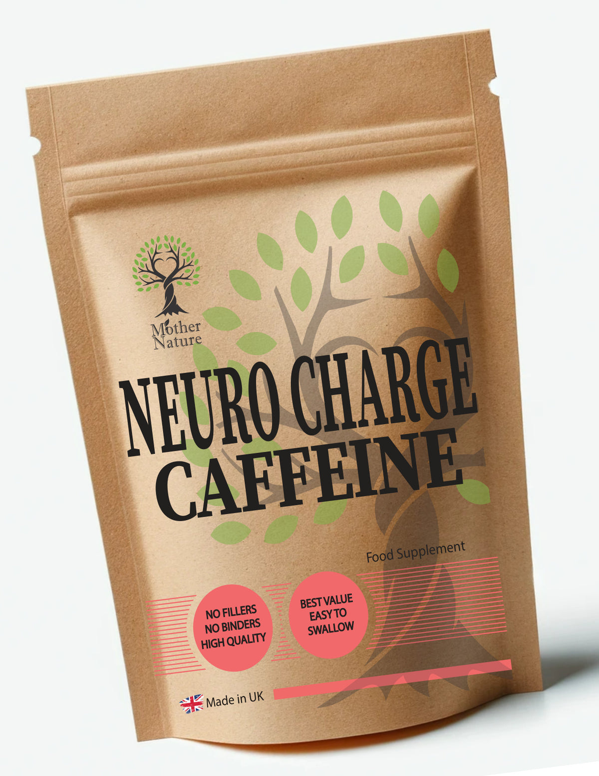 Caffeine Capsules 200 mg – Mother Nature - bottle front