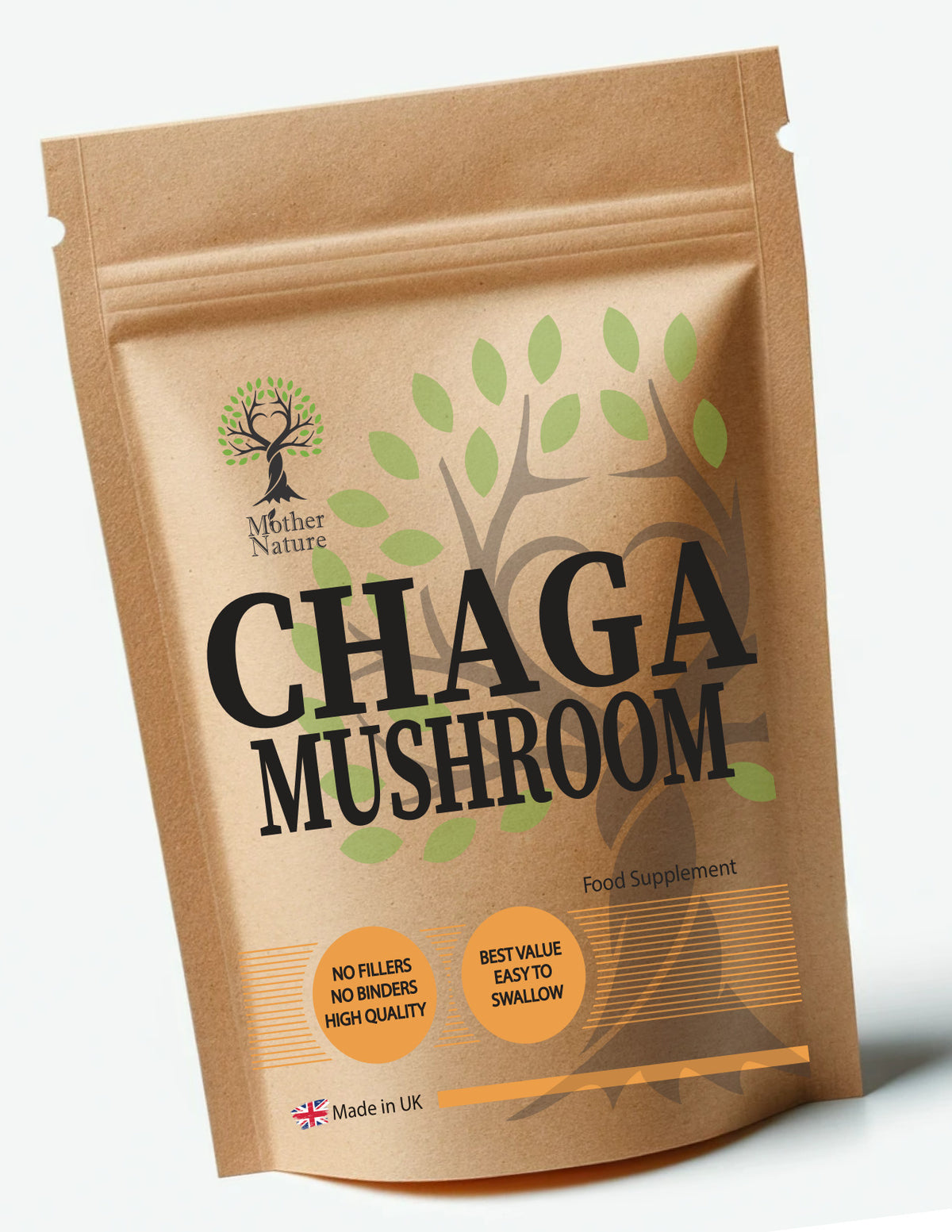 Chaga Mushroom 500 mg – Mother Nature - bottle front