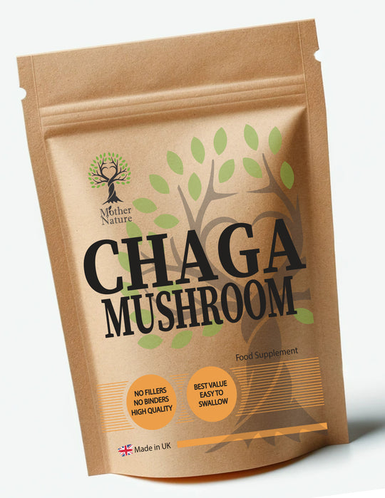 Chaga Mushroom 500 mg – Mother Nature - bottle front