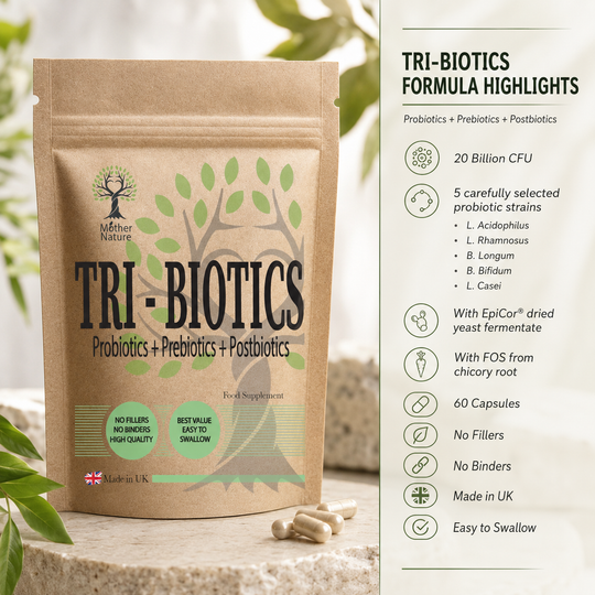 Tri-Biotics Complex – Advanced Probiotics, Prebiotics & Postbiotics Gut Health – Mother Nature