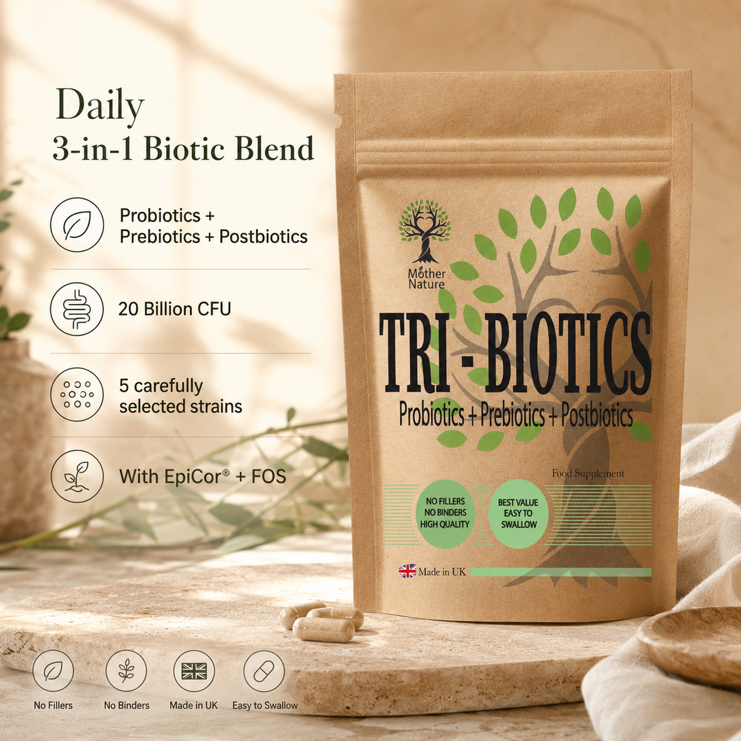 Tri-Biotics Complex – Advanced Probiotics, Prebiotics & Postbiotics Gut Health – Mother Nature