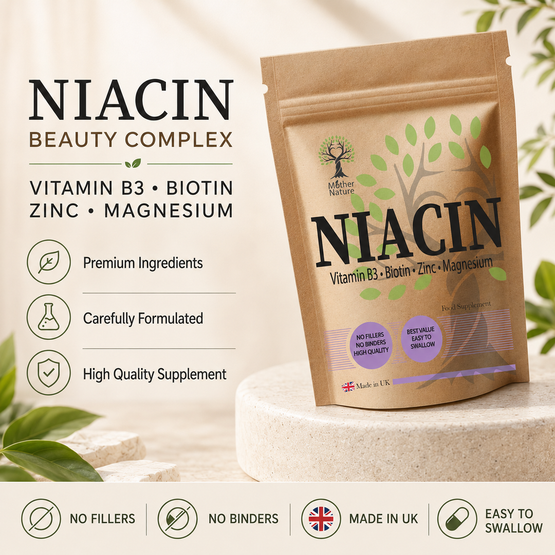 Beauty Complex Niacin 400mg Zinc - Biotin - Flush Capsules Nicotinic Acid Vegan - Mother Nature