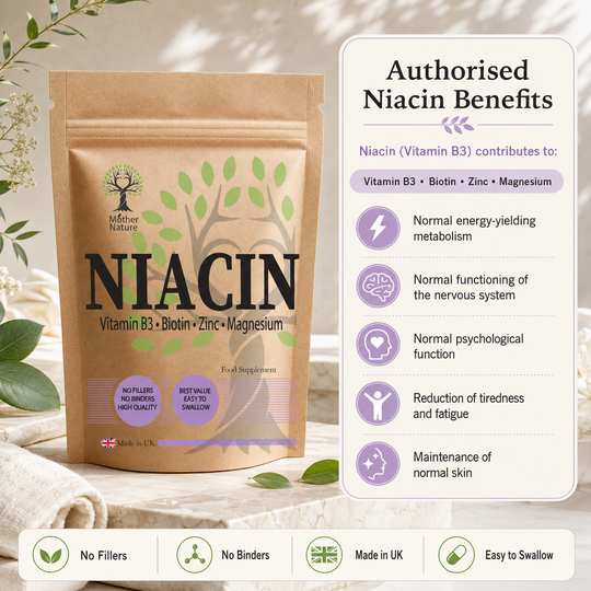 Beauty Complex Niacin 400mg Zinc - Biotin - Flush Capsules Nicotinic Acid Vegan - Mother Nature