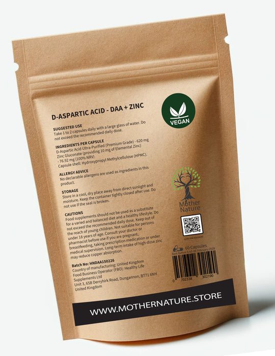 D Aspartic Acid 700 mg – Mother Nature - bottle back