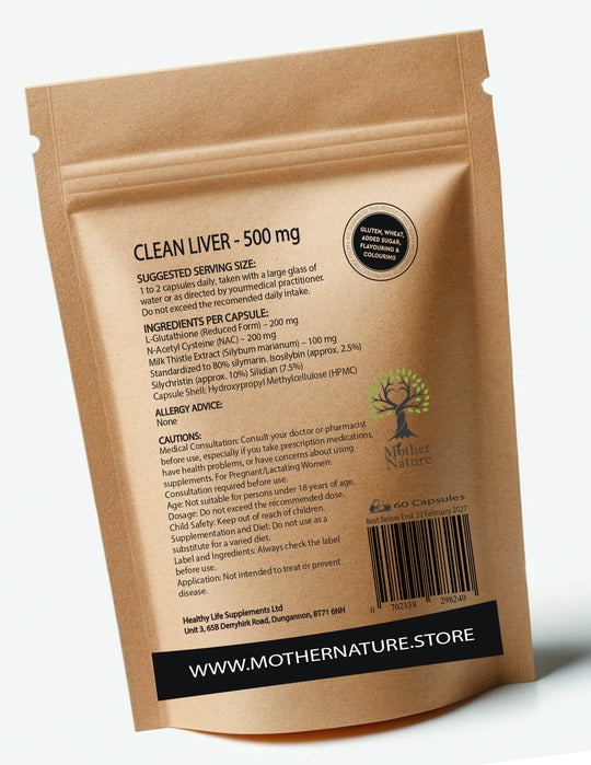 Clean Liver Capsules 500mg L-Glutathione Milk Thistle NAC Best Vegan Supplements - Mother Nature