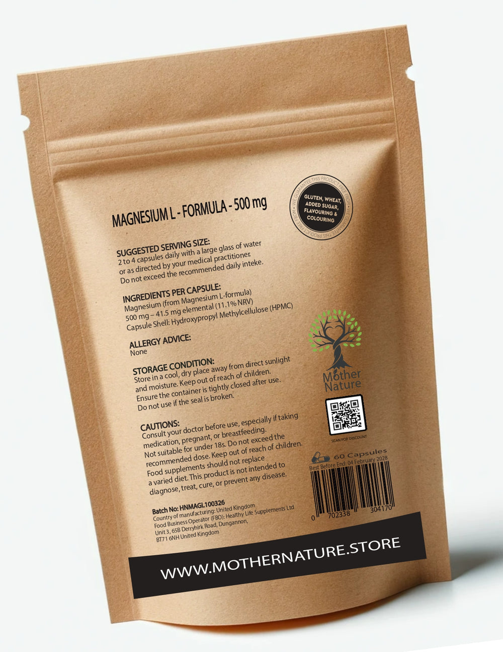 Magnesium L- Formula Capsules 500 mg – Vegan Mineral Supplement – Mother Nature - MOTHER NATURE SUPPLEMENTS