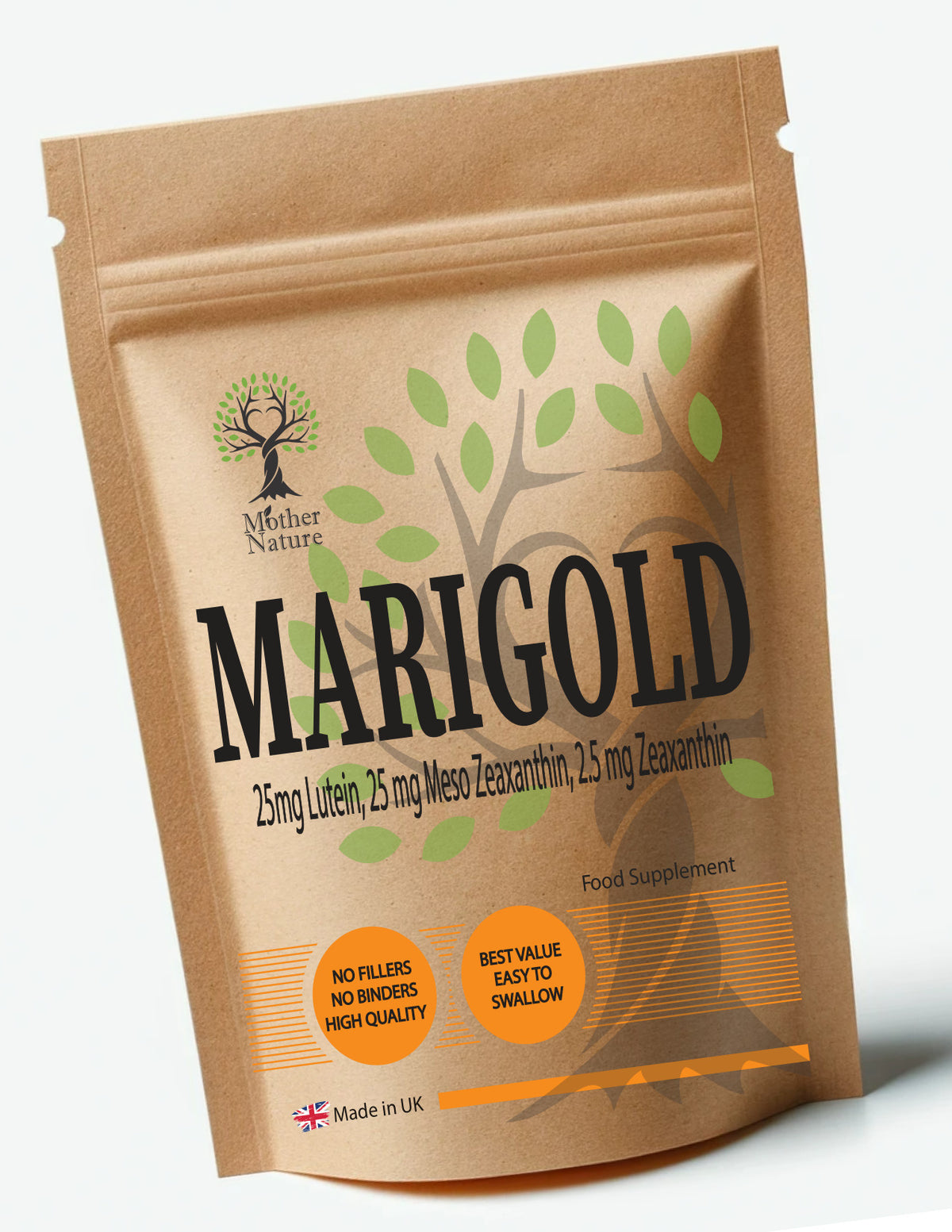 Marigold Capsules 500 mg – Mother Nature - bottle front