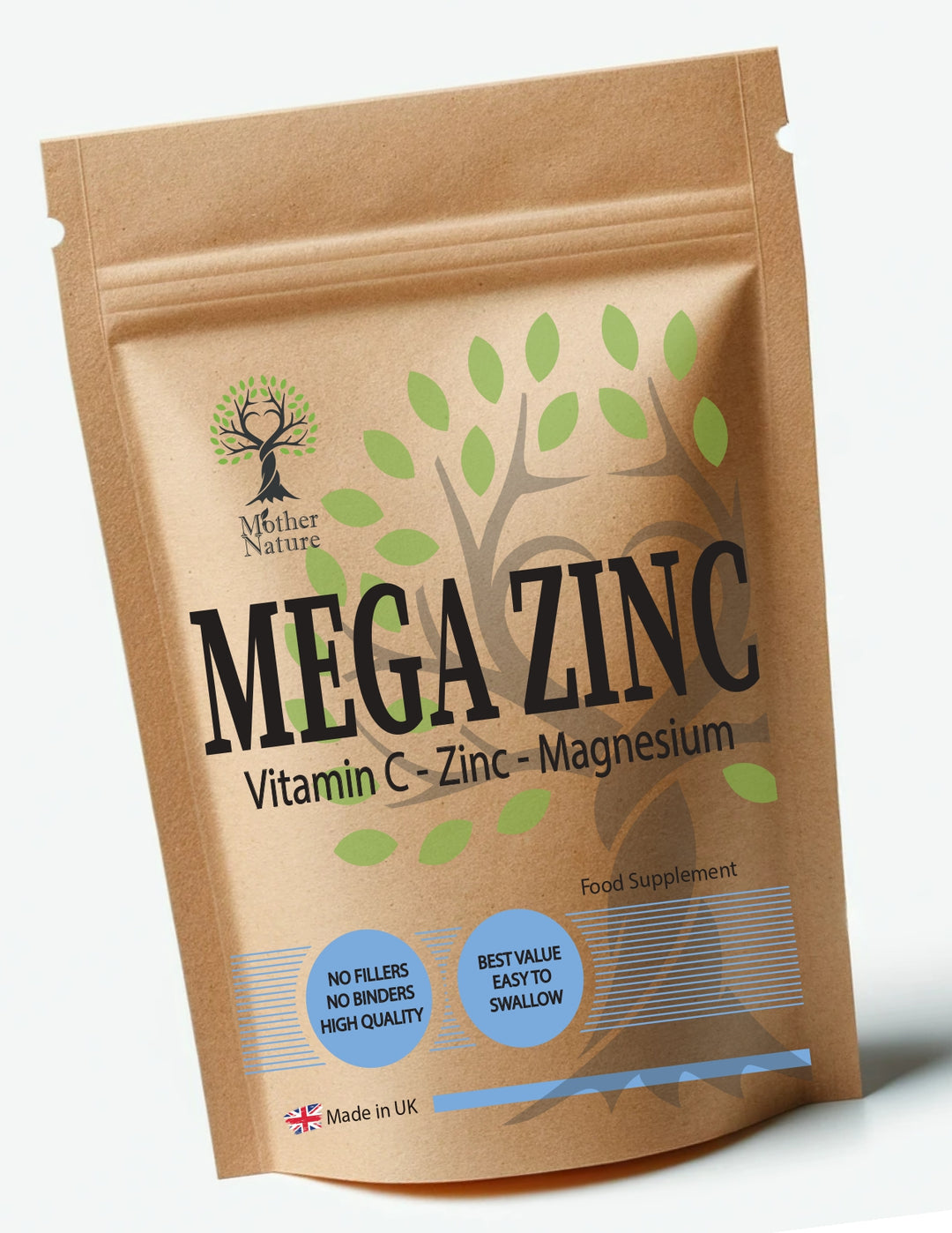 Mega Zinc Capsules with Magnesium & Vitamin C – Clean Vegan Supplements - Mother Nature