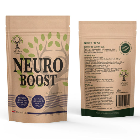 Neuro Boost Capsules Natural Lions Mane L-Tyrosine Magnesium Brain Support Supplements Vegan