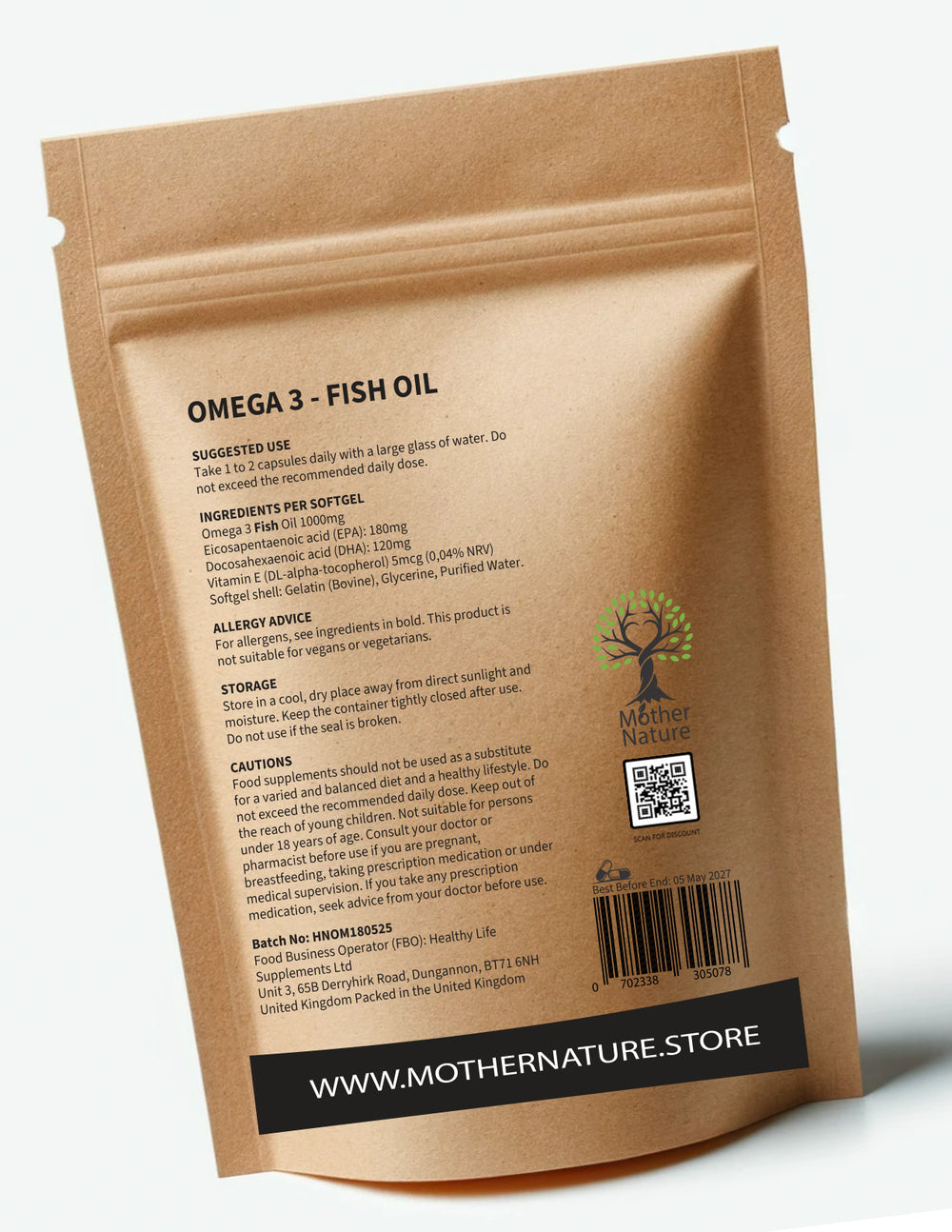 Omega 3 Fish Oil 1000 mg - bottle back