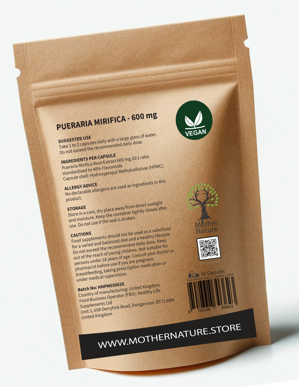 Pueraria Mirifica 600 mg - bottle back