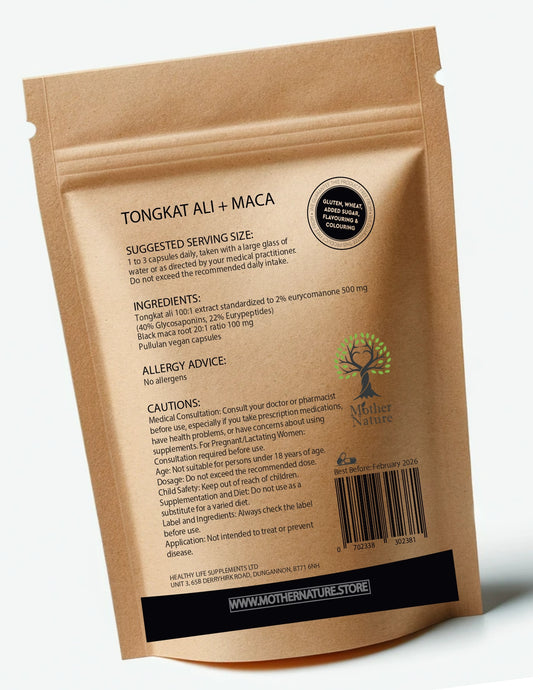 Tongkat Ali Maca Mix Natural Tongkat Ali Capsules 600mg High Strength Supplements 100:1 Extract 2% Eurycomanone Vegan