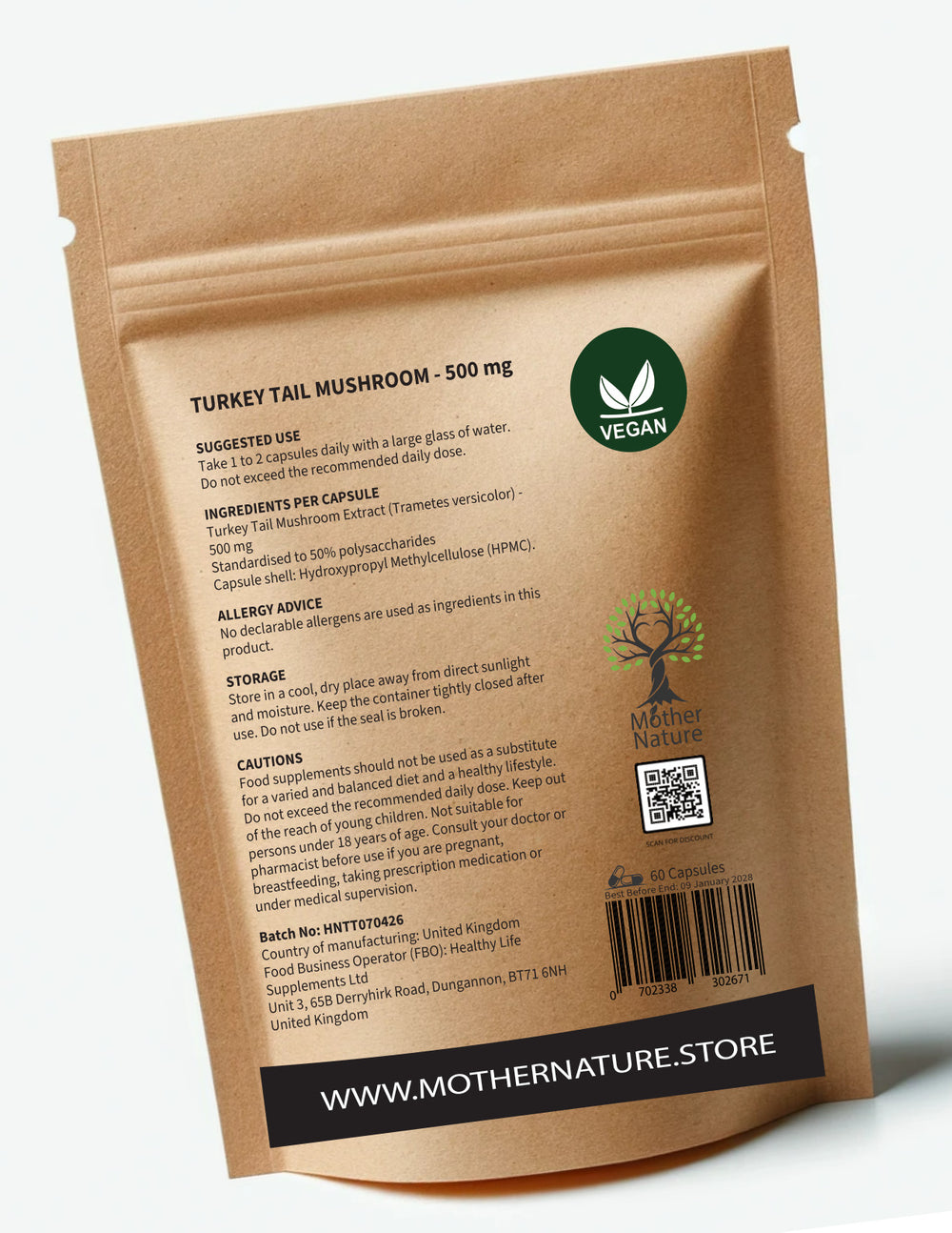 Turkey Tail Mushroom Extract 500 mg - bottle back