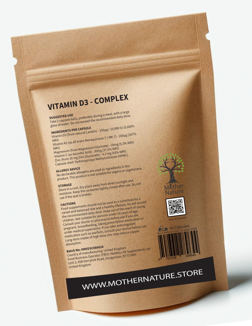 Vitamin D3 Complex - bottle back