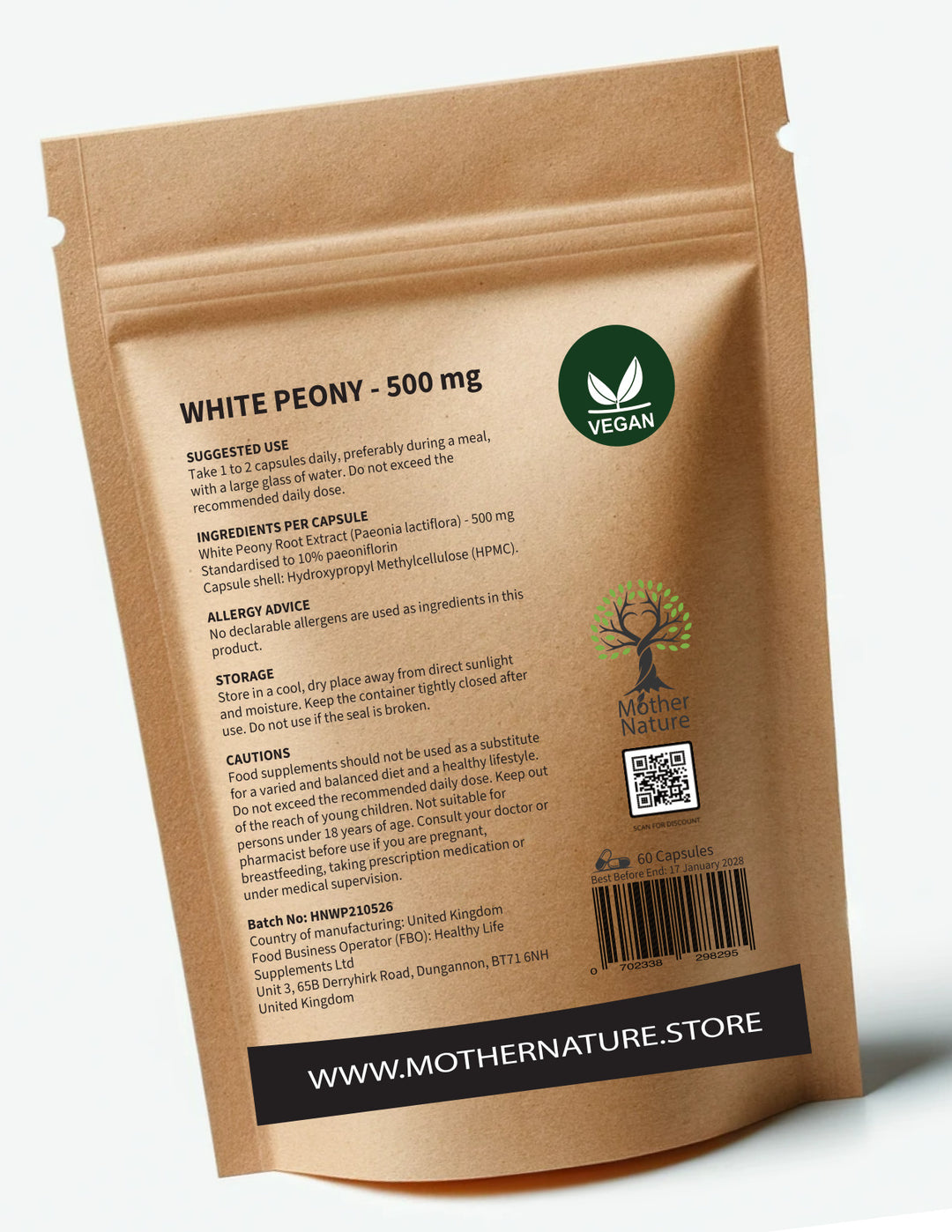 White Peony Root Extract 500 mg - bottle back