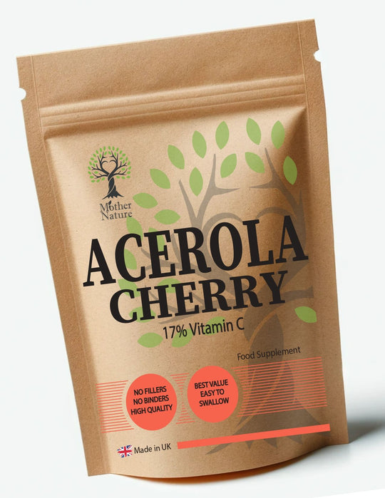 Acerola Cherry Capsules 500 mg – front label – Mother Nature