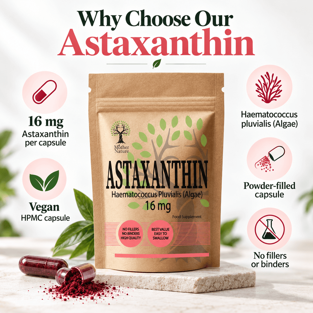 Astaxanthin 16mg – Vegan Algae Capsules | Mother Nature - MOTHER NATURE SUPPLEMENTSAstaxanthin 16mg – Vegan Algae Capsules | Mother NatureDiet Supplements