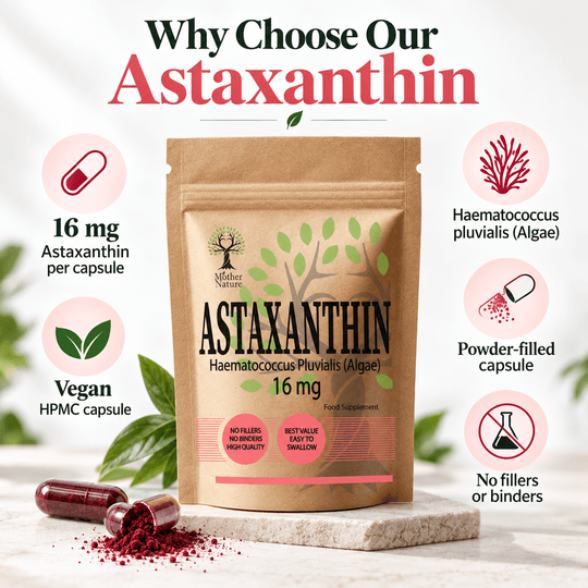 Astaxanthin 16mg – Vegan Algae Capsules | Mother Nature - MOTHER NATURE SUPPLEMENTSAstaxanthin 16mg – Vegan Algae Capsules | Mother NatureDiet Supplements