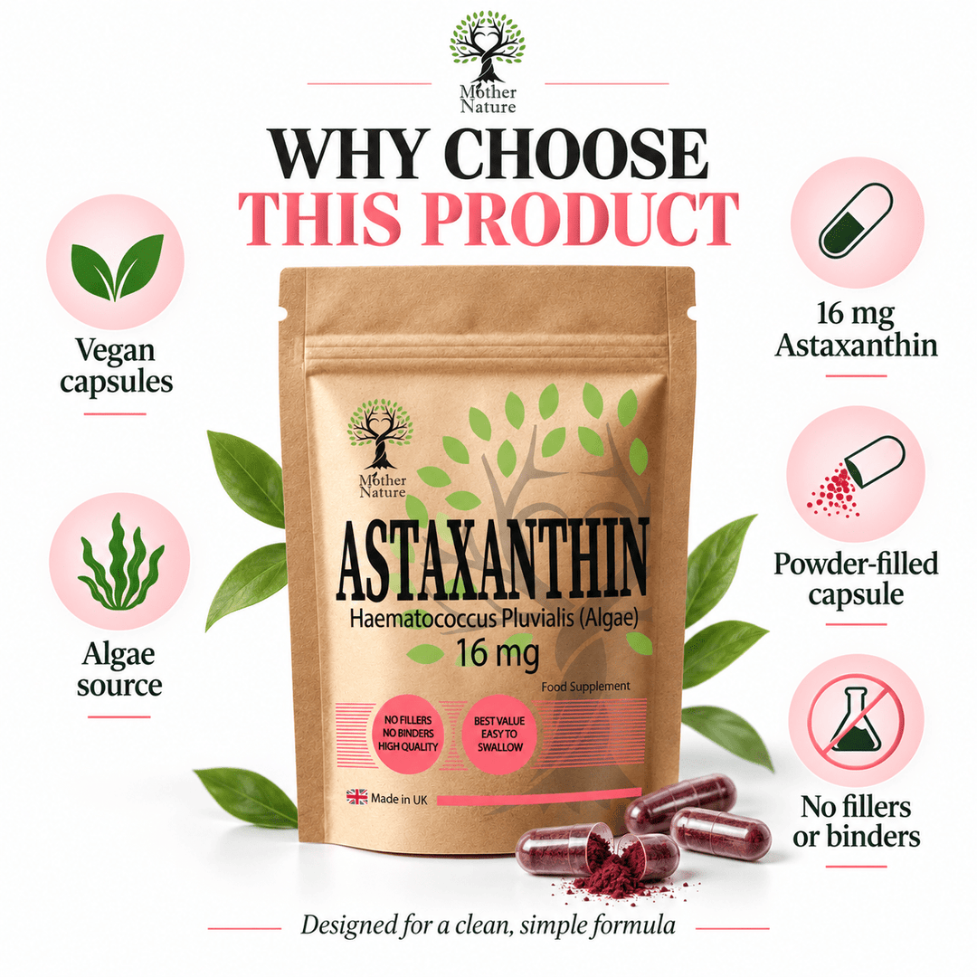 Astaxanthin 16mg – Vegan Algae Capsules | Mother Nature - MOTHER NATURE SUPPLEMENTSAstaxanthin 16mg – Vegan Algae Capsules | Mother NatureDiet Supplements