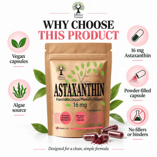 Astaxanthin 16mg – Vegan Algae Capsules | Mother Nature - MOTHER NATURE SUPPLEMENTSAstaxanthin 16mg – Vegan Algae Capsules | Mother NatureDiet Supplements