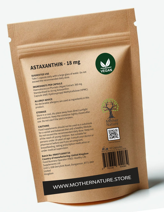 Astaxanthin 18mg – Clean Vegan Algae Capsules | Mother Nature - MOTHER NATURE SUPPLEMENTSAstaxanthin 18mg – Clean Vegan Algae Capsules | Mother NatureDiet Supplements