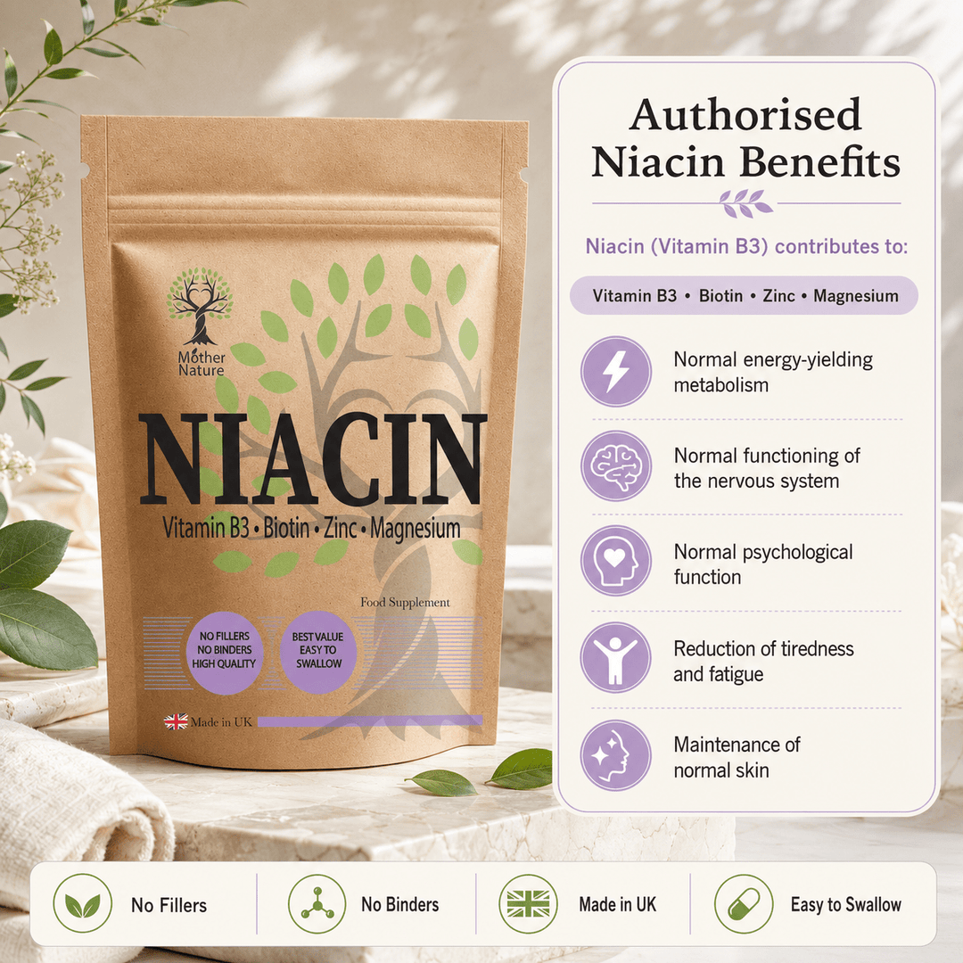 Beauty Complex Niacin 400mg Zinc - Biotin - Flush Capsules Nicotinic Acid Vegan - Mother Nature - MOTHER NATURE SUPPLEMENTSBeauty Complex Niacin 400mg Zinc - Biotin - Flush Capsules Nicotinic Acid Vegan - Mother NatureDiet Supplementss