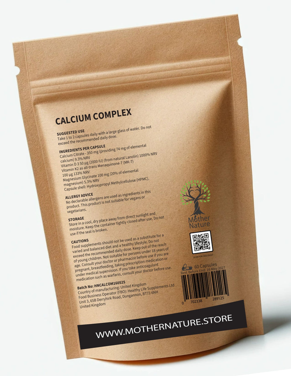 Calcium Complex 500 mg – Vitamin D3 - Vitamin K2 - Magnesium Glycinate - Mother Nature - MOTHER NATURE SUPPLEMENTSCalcium Complex 500 mg – Vitamin D3 - Vitamin K2 - Magnesium Glycinate - Mother NatureDiet Supplements