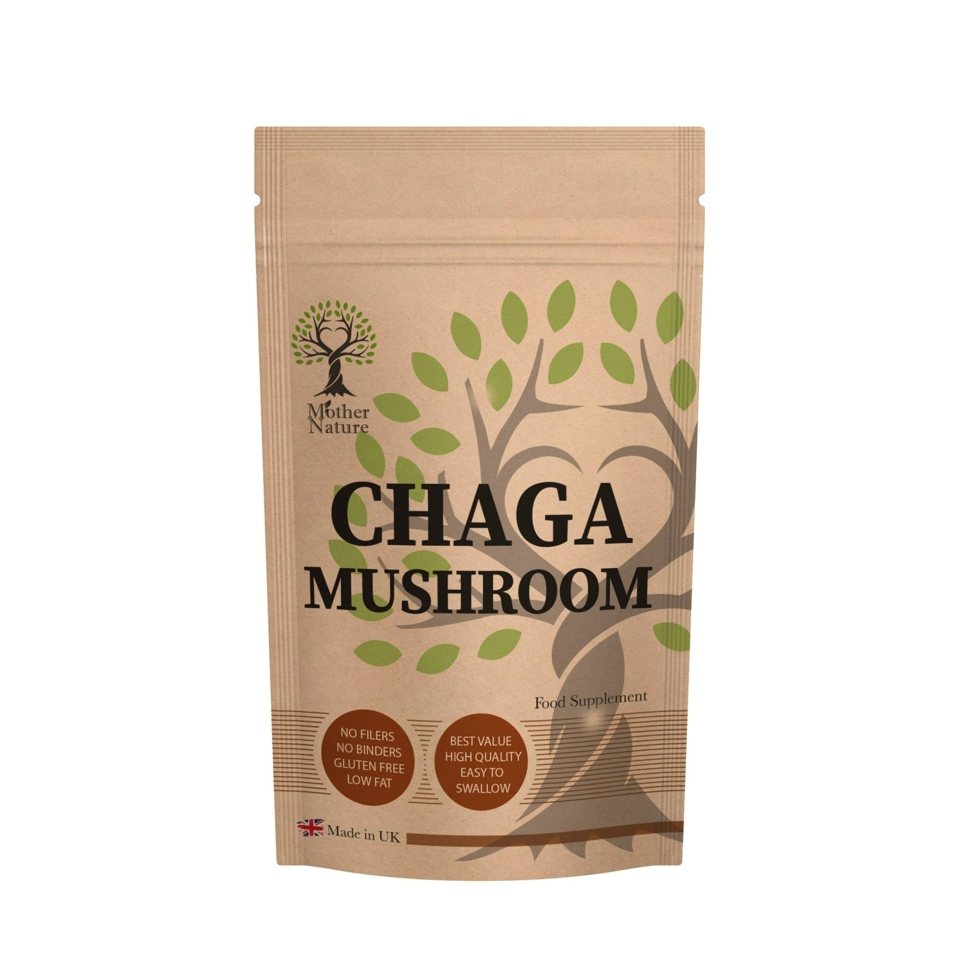 Chaga Mushroom 500mg Capsules Mushroom Powder Vegan Supplement Extract 15,000mg - MOTHER NATURE SUPPLEMENTSChaga Mushroom 500mg Capsules Mushroom Powder Vegan Supplement Extract 15,000mg