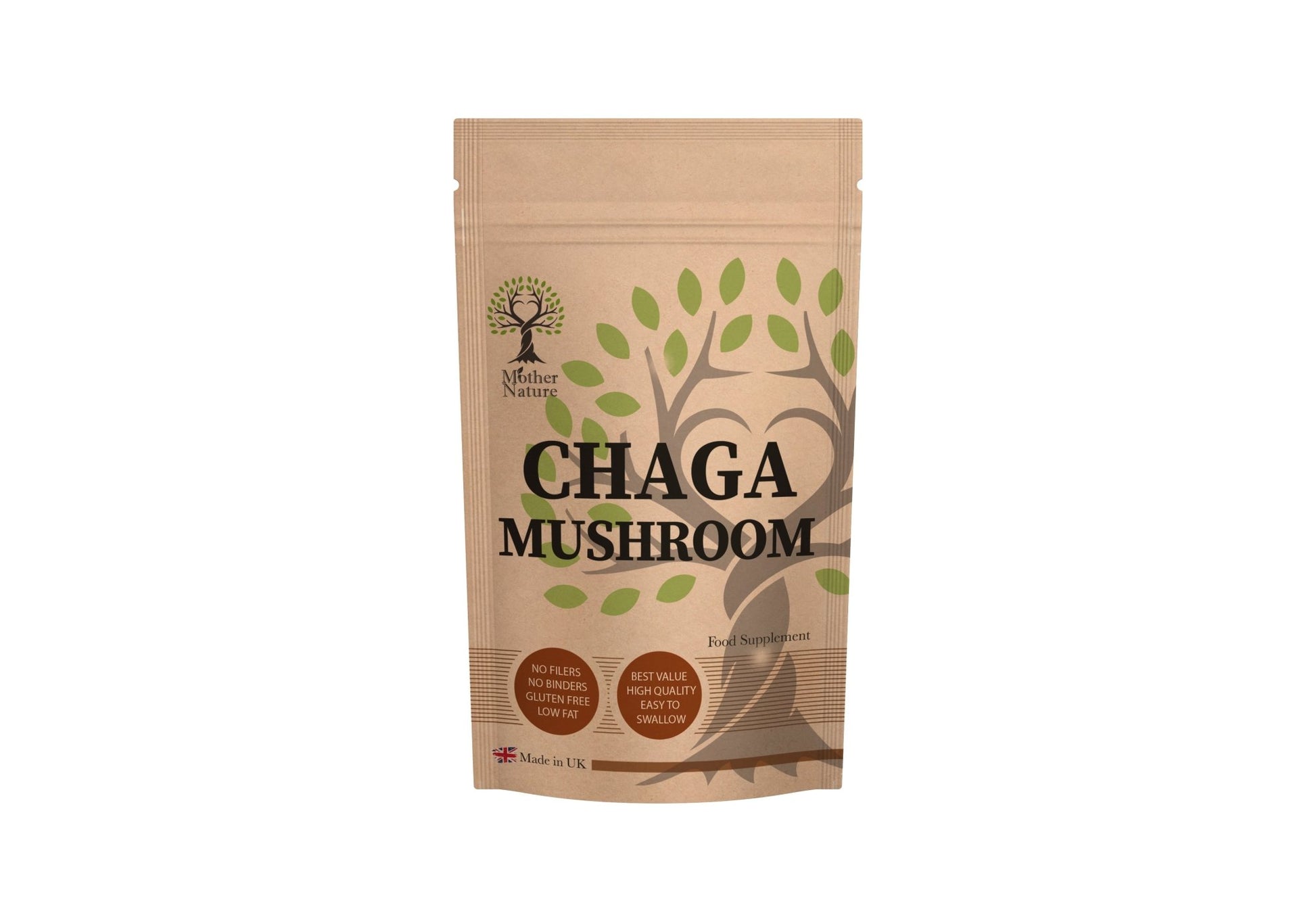 Chaga Mushroom 500mg Capsules Mushroom Powder Vegan Supplement Extract 15,000mg - MOTHER NATURE SUPPLEMENTSChaga Mushroom 500mg Capsules Mushroom Powder Vegan Supplement Extract 15,000mg