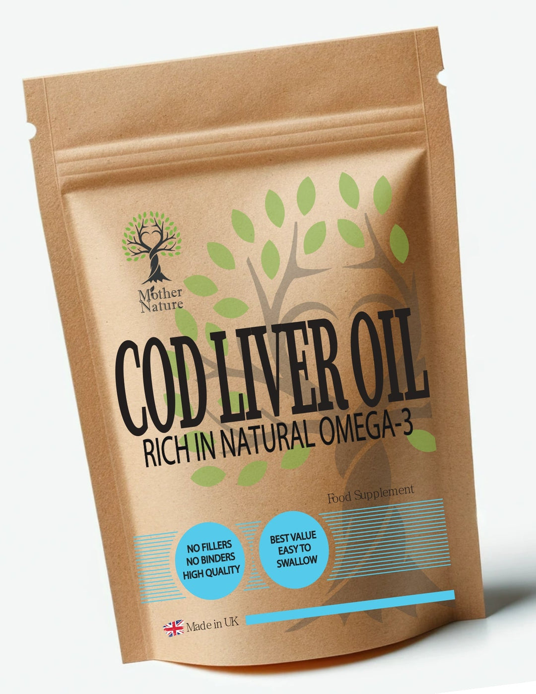 Cod Liver Oil Capsules 1000mg High Strength Formula Omega 3 - Vitamin A - Vitamin D3 UK Made - Mother Nature - MOTHER NATURE SUPPLEMENTSCod Liver Oil Capsules 1000mg High Strength Formula Omega 3 - Vitamin A - Vitamin D3 UK Made - Mother NatureDiet Supplementss