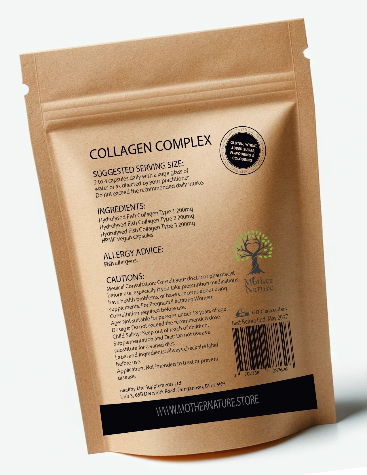 Collagen Complex 600mg Hydrolysed Marine Collagen Type I - II - III Collagen Capsules Natural Supplements - MOTHER NATURE SUPPLEMENTSCollagen Complex 600mg Hydrolysed Marine Collagen Type I - II - III Collagen Capsules Natural SupplementsDiet Supplementss