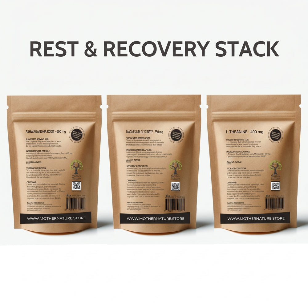 Rest & Recovery Stack – Magnesium Glycinate, L-Theanine & Ashwagandha – Mother Nature