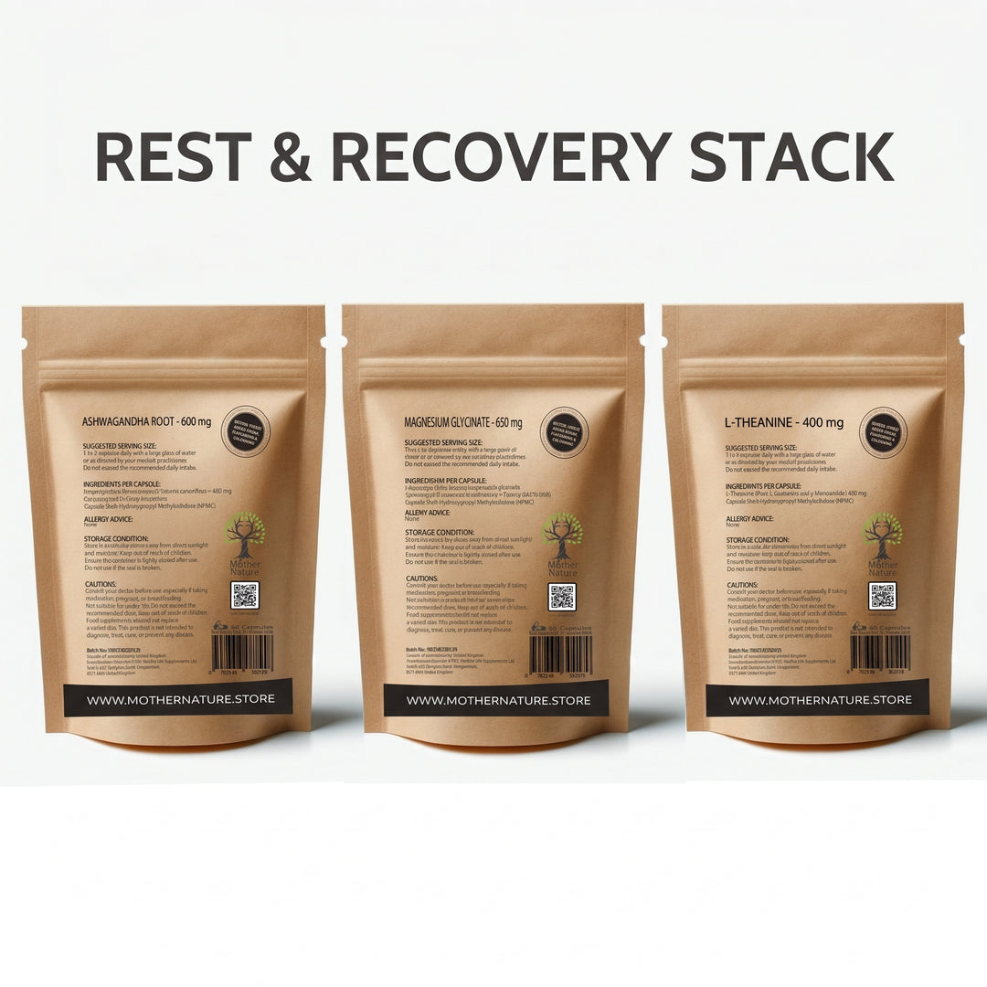 Rest & Recovery Stack – Magnesium Glycinate, L-Theanine & Ashwagandha – Mother Nature