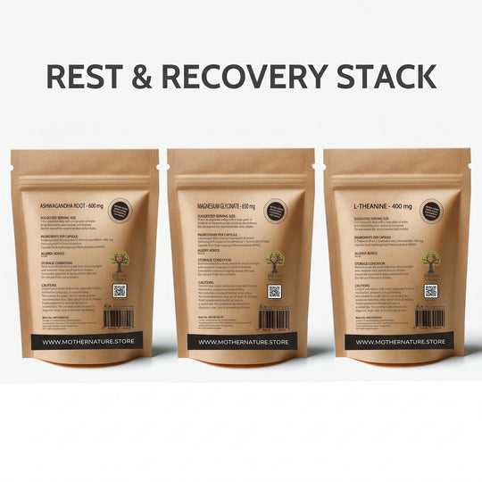 Rest & Recovery Stack – Magnesium Glycinate, L-Theanine & Ashwagandha – Mother Nature