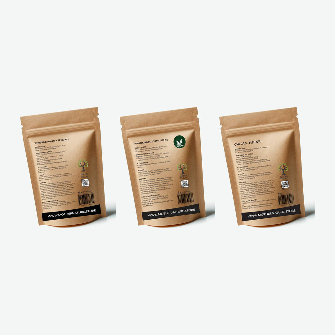 Daily Essentials Stack – Vitamin D3 & K2, Magnesium & Omega 3 – Mother Nature - MOTHER NATURE SUPPLEMENTSDaily Essentials Stack – Vitamin D3 & K2, Magnesium & Omega 3 – Mother NatureDiet Supplements