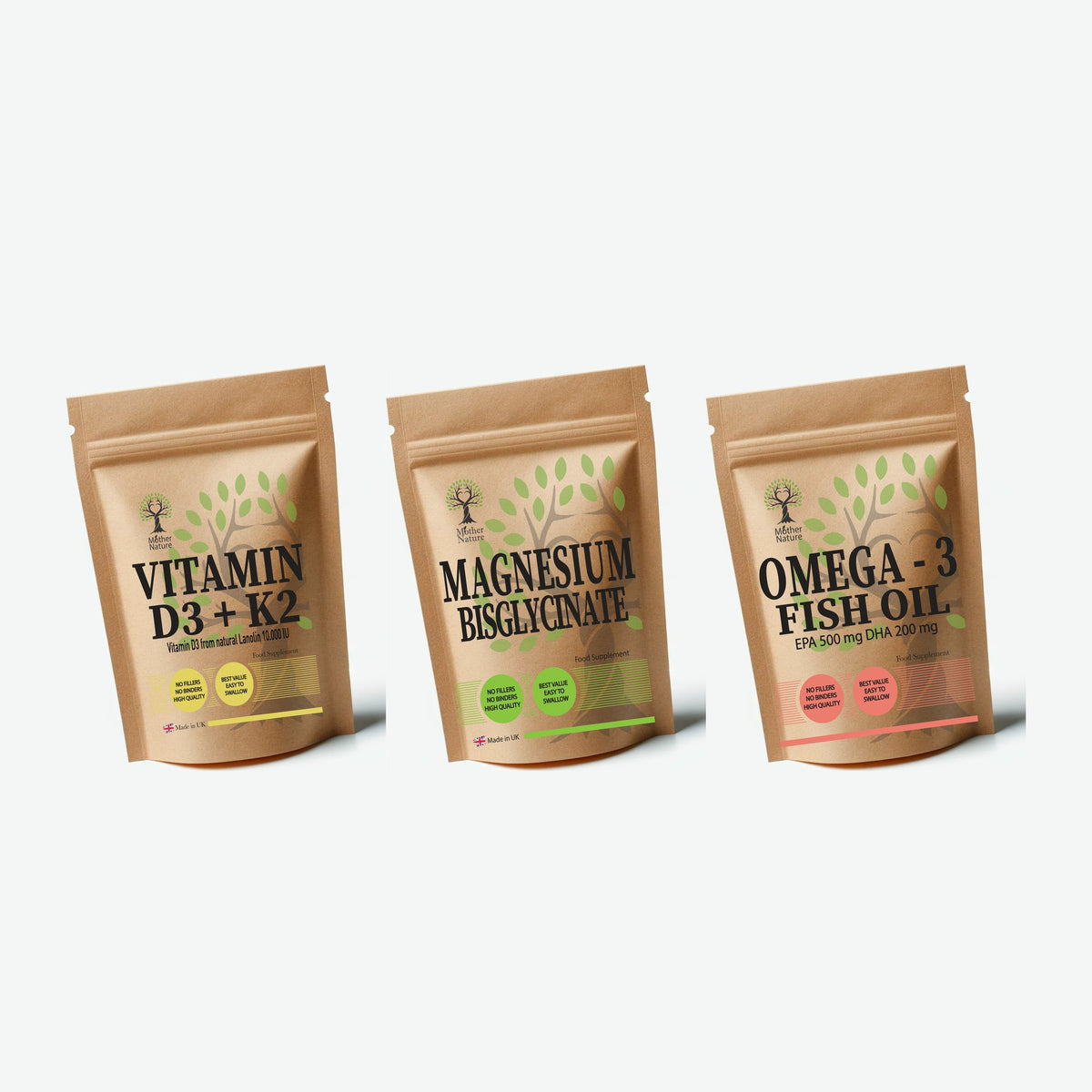 Daily Essentials Stack – Vitamin D3 & K2, Magnesium & Omega 3 – Mother Nature - MOTHER NATURE SUPPLEMENTSDaily Essentials Stack – Vitamin D3 & K2, Magnesium & Omega 3 – Mother NatureDiet Supplements