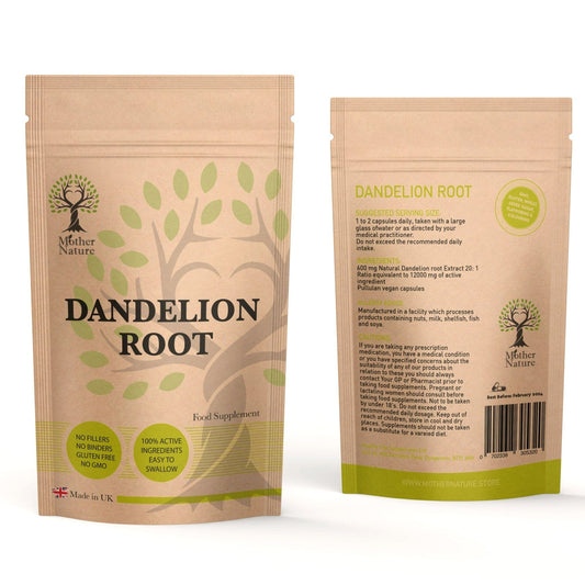 Dandelion Root Capsules 600mg Strong Natural Dandelion Extract Vegan Supplements - MOTHER NATURE SUPPLEMENTSDandelion Root Capsules 600mg Strong Natural Dandelion Extract Vegan Supplements