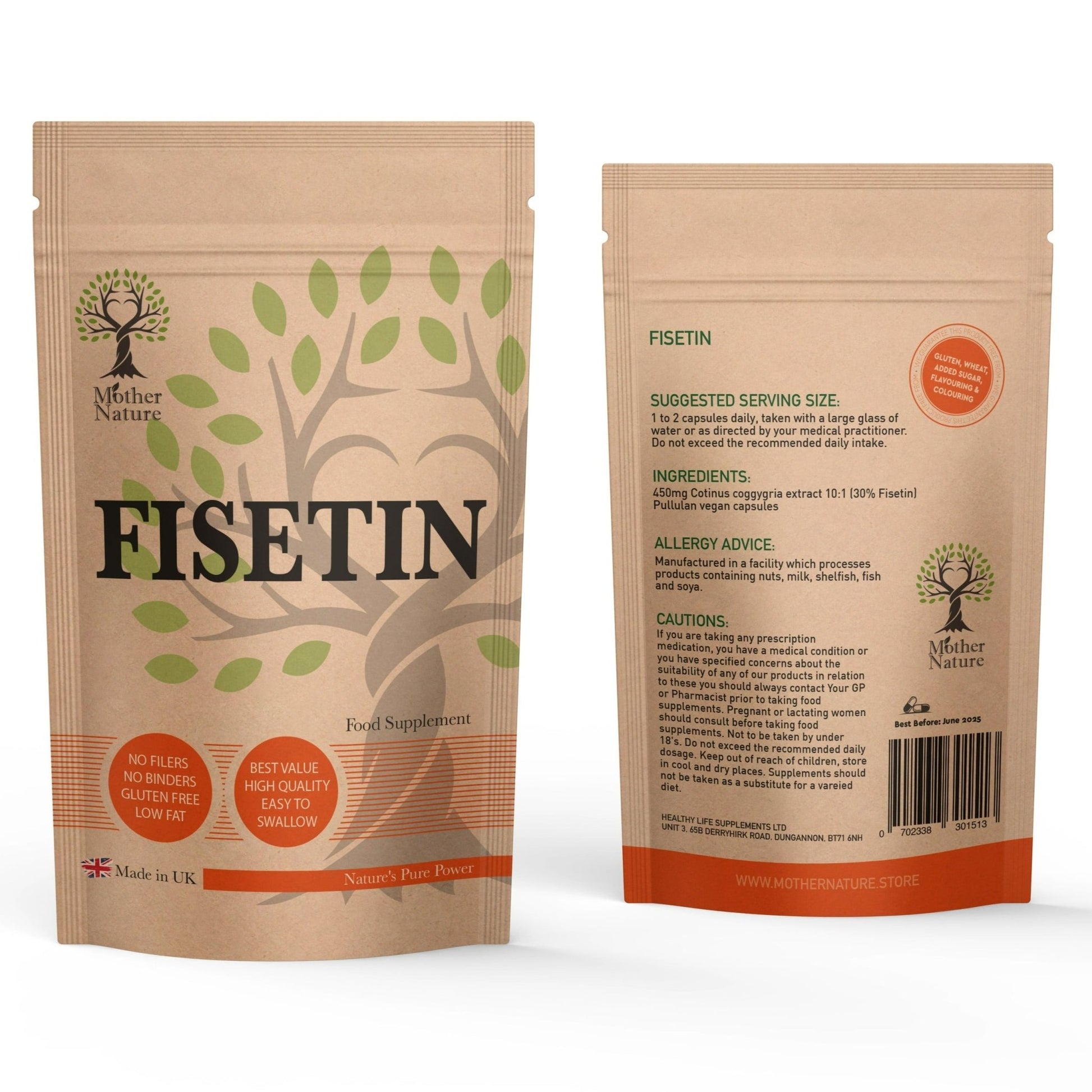 Fisetin 450mg Capsules Natural Fisetin Powder Max Strength UK Vegan Supplements - MOTHER NATURE SUPPLEMENTSFisetin 450mg Capsules Natural Fisetin Powder Max Strength UK Vegan Supplements