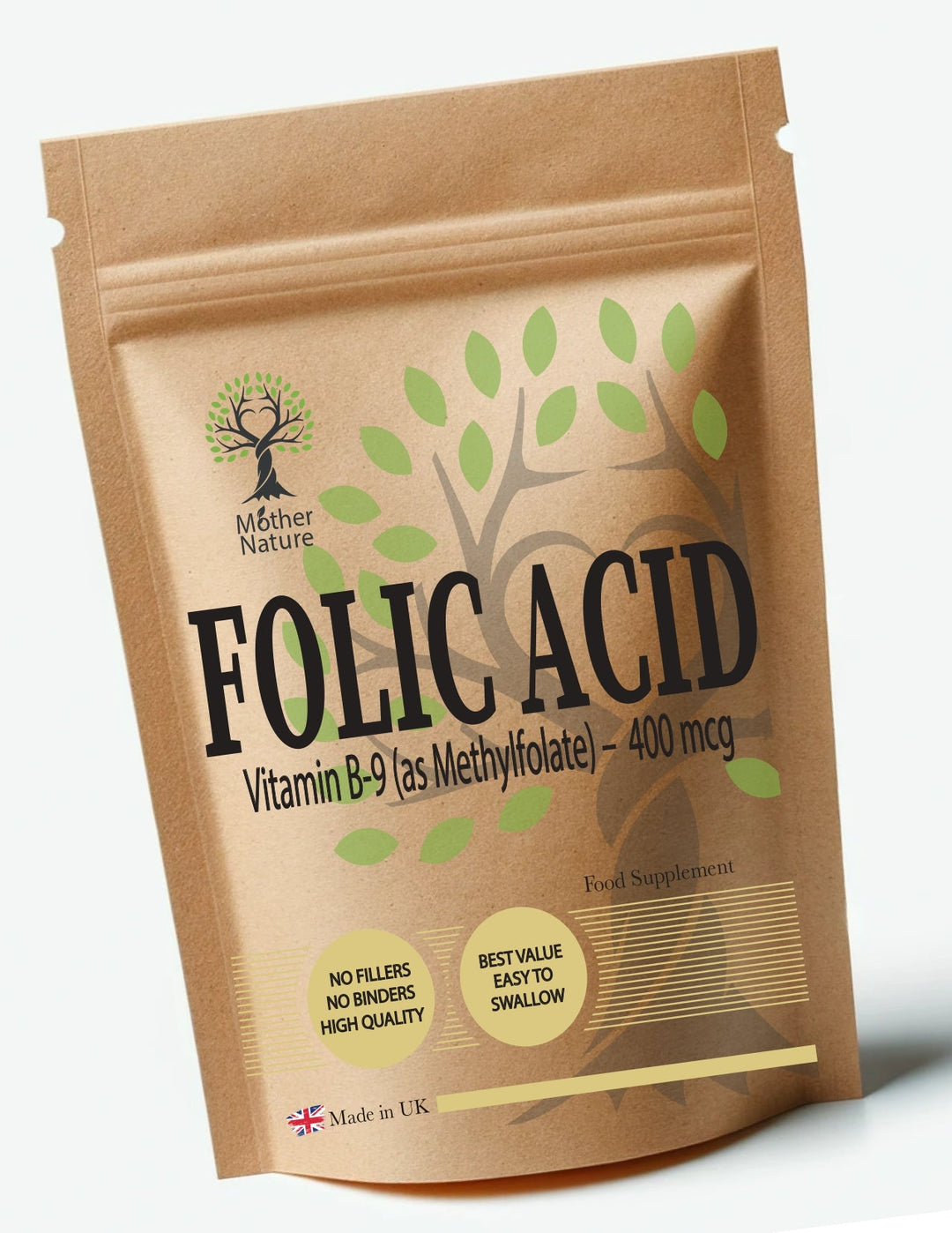 Folic Acid 400 mcg – Clean Natural Vegan Supplements - Mother Nature - MOTHER NATURE SUPPLEMENTSFolic Acid 400 mcg – Clean Natural Vegan Supplements - Mother NatureDiet Supplementss