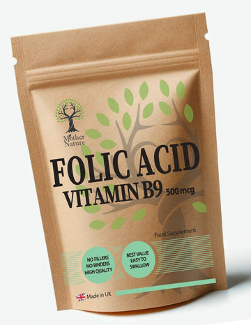 Folic Acid 500mcg High Strength Clean Vitamin B9 Eco - friendly Best Vegan Supplements - MOTHER NATURE SUPPLEMENTSFolic Acid 500mcg High Strength Clean Vitamin B9 Eco - friendly Best Vegan SupplementsDiet Supplementss