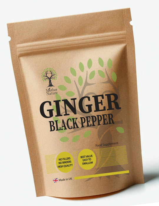 Ginger Root & Black Pepper 500mg – Vegan Capsules | Mother Nature - MOTHER NATURE SUPPLEMENTSGinger Root & Black Pepper 500mg – Vegan Capsules | Mother NatureDiet Supplements