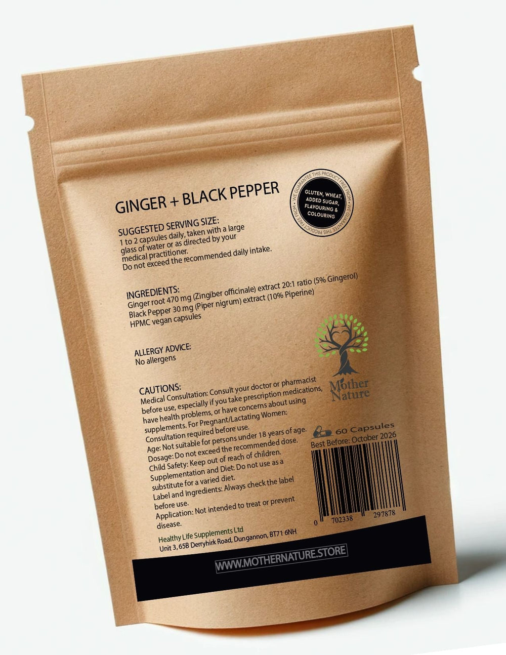 Ginger Root Capsules 500mg Clean Natura Ginger Black Pepper Vegan Supplements - MOTHER NATURE SUPPLEMENTSGinger Root Capsules 500mg Clean Natura Ginger Black Pepper Vegan SupplementsDiet Supplementss