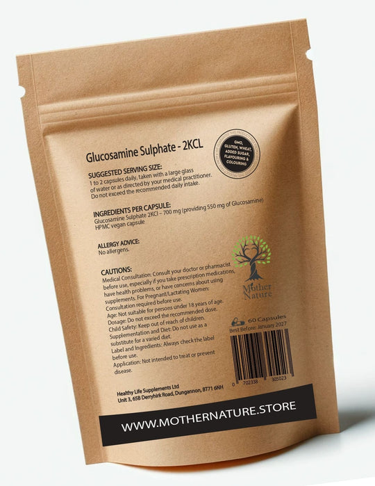 Glucosamine Sulphate 2KCl Capsules 700 mg – Mother Nature - MOTHER NATURE SUPPLEMENTSGlucosamine Sulphate 2KCl Capsules 700 mg – Mother NatureDiet Supplementss